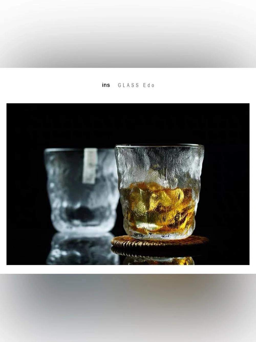 Japanese Style Handmade Glacier Glass Whiskey Tumbler 280ml with Wooden Box